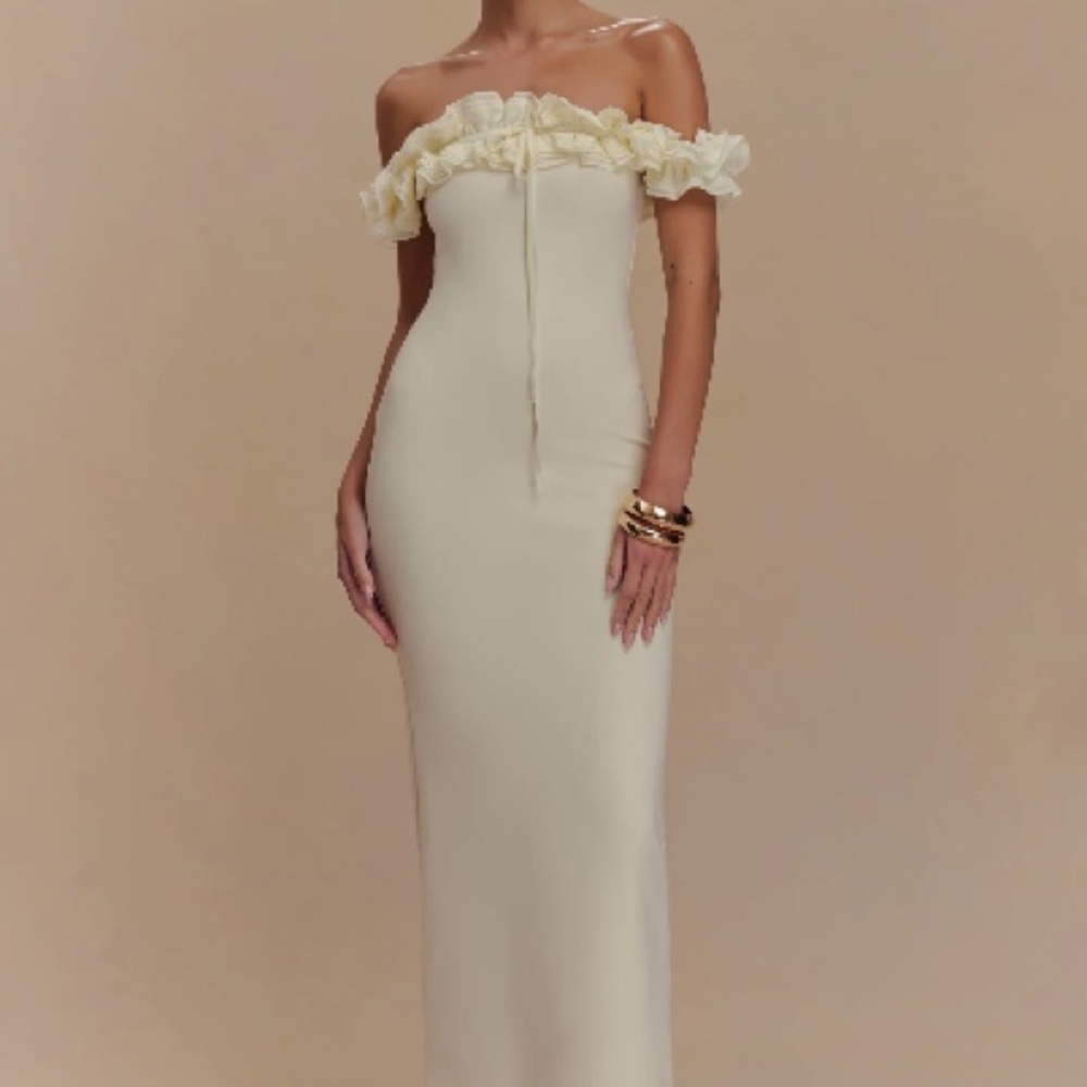 Meshki Cream Off-Shoulder Maxi Dress